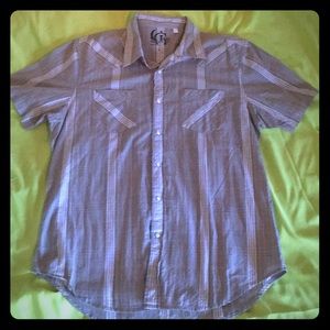 Guess men’s front snap button plaid shirt gray L